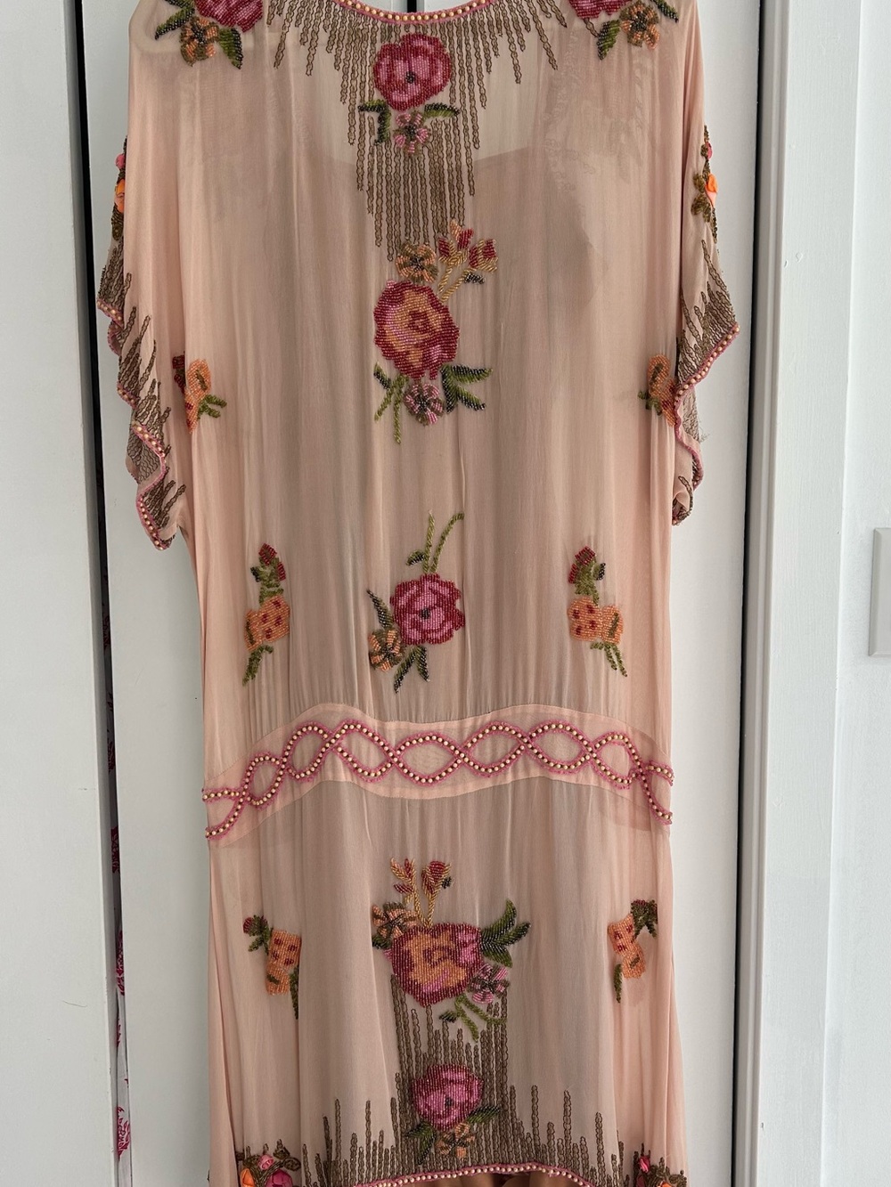 Tracy Reese Blush Pink Floral Beaded Midi Dress - Picture 4 of 5